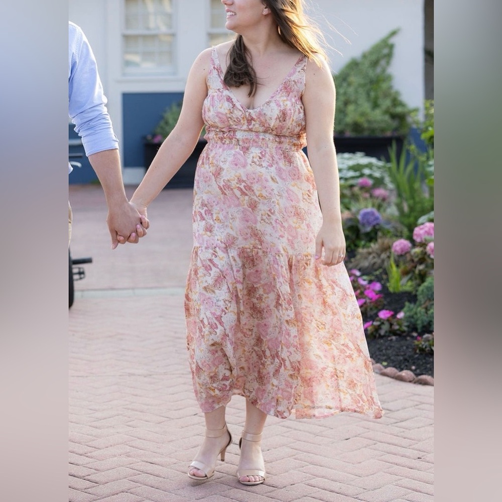 Floret Studios Corset Detail Midi Floral Dress - Wedding Guest Dress